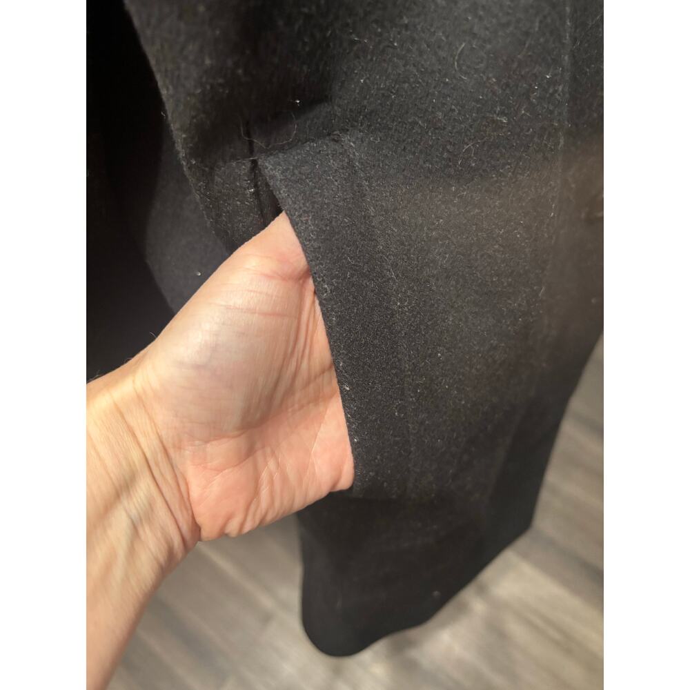 Jones New York wool long trenchcoat sz 14 W black minimalist old money  flaw - Picture 11 of 11